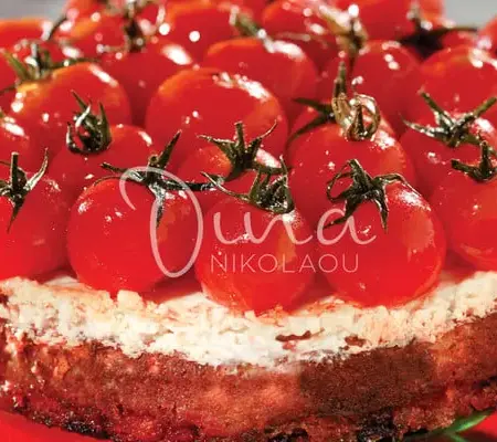 Cheesecake αλμυρό με με καραμελωμένα ντοματίνια