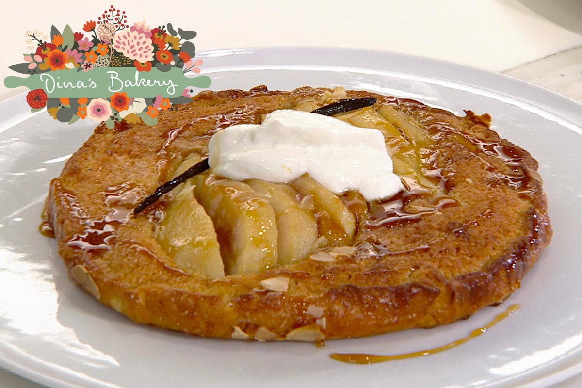 Galette με κρέμα αμυγδάλου και κρασάτα αχλάδια
