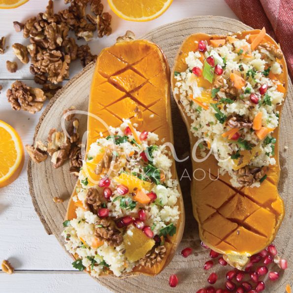 Potiron rôti, farci au quinoa et à l'orange