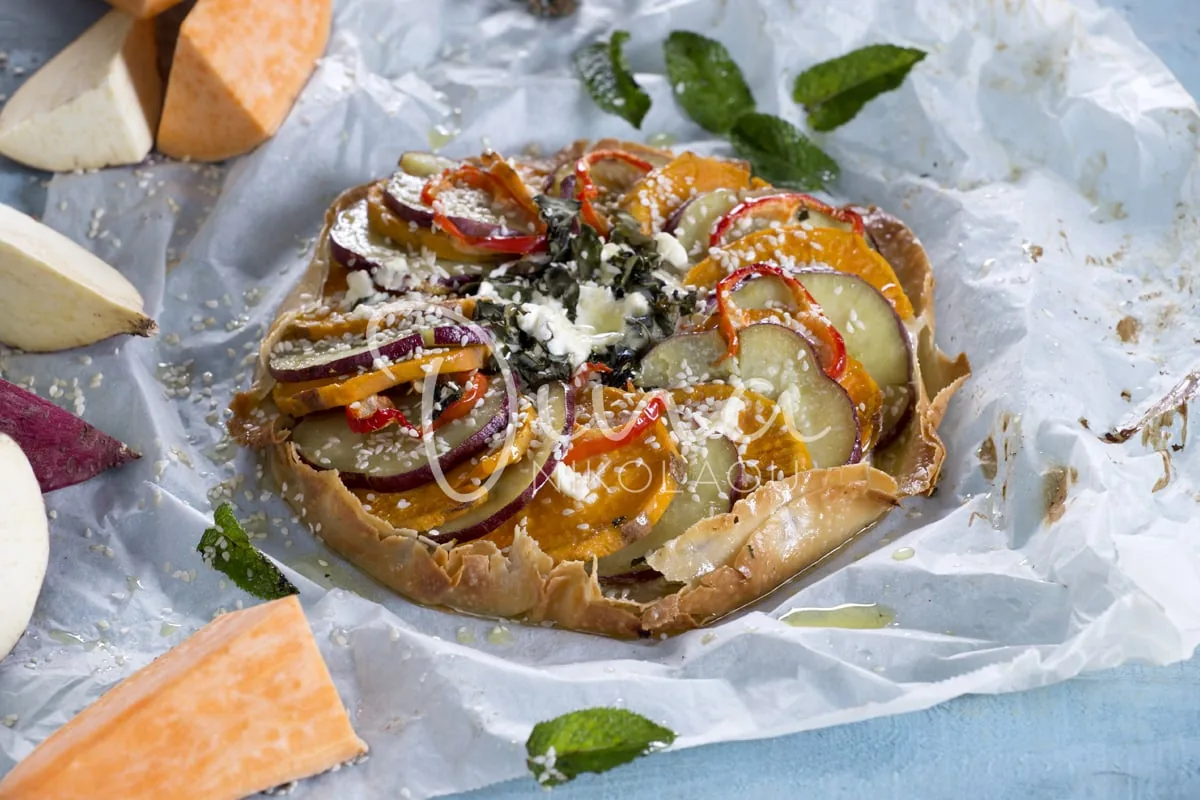 Galette με γλυκοπατάτες, μήλο, τυρί κρέμα και δύοσμο