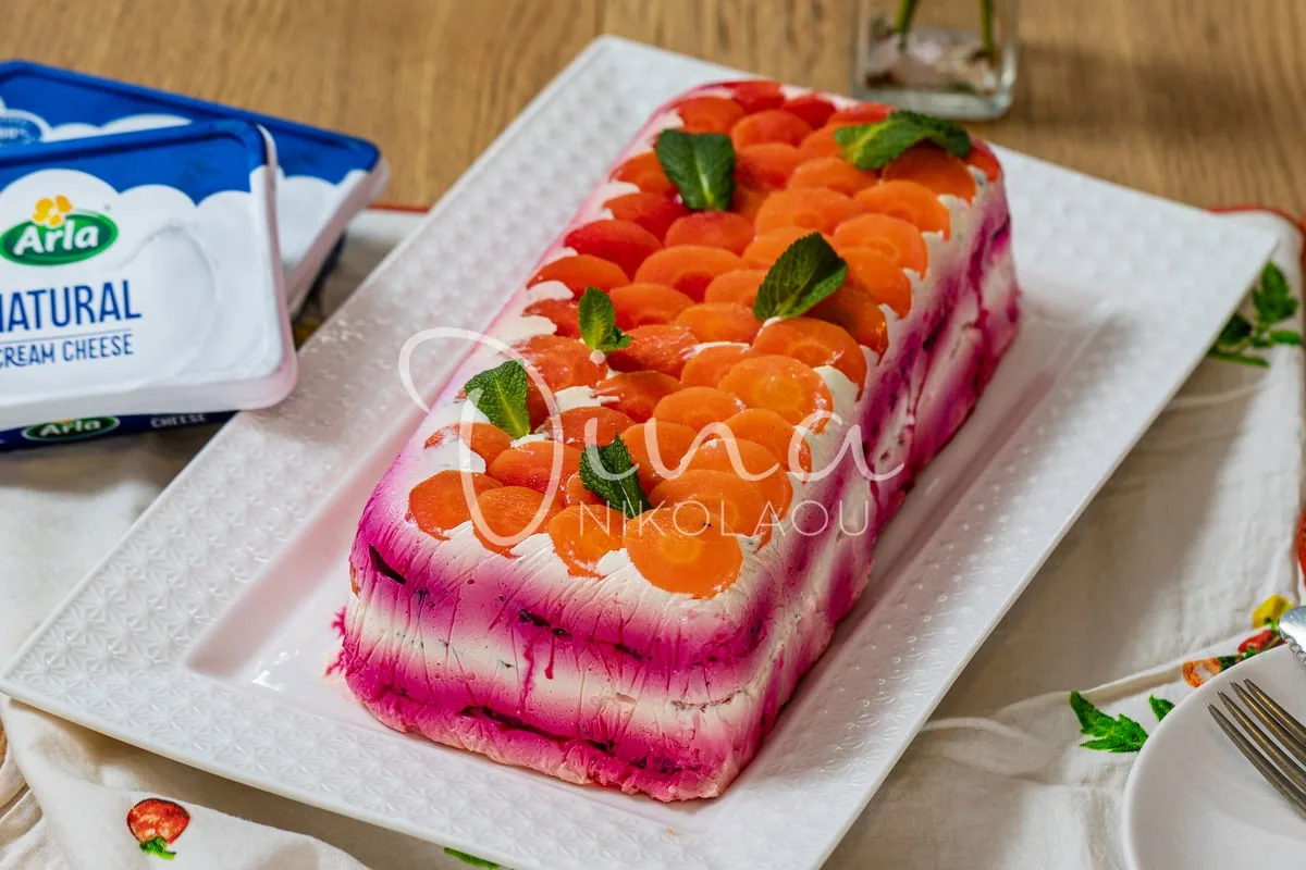 Τερίνα με τυρί κρέμα, καρότα, παντζάρια και βασιλικό