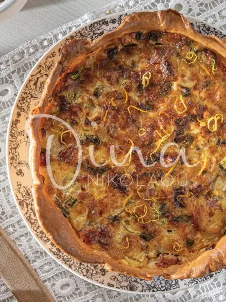 Quiche με λουκάνικο και λαχανικά σοτέ
