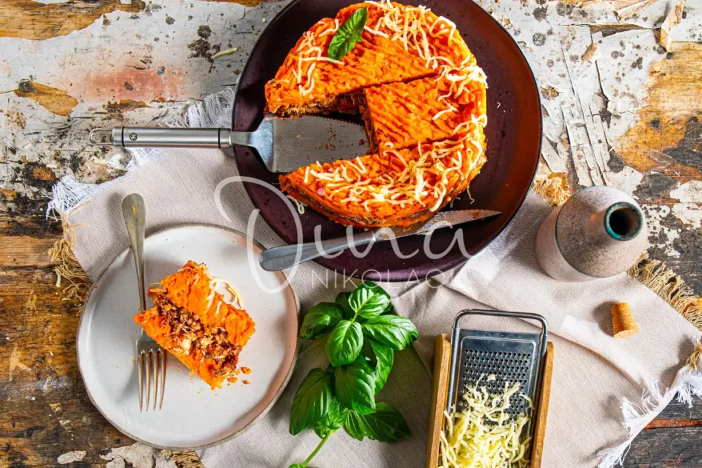 Hachis Parmentier με πουρέ γλυκοπατάτας