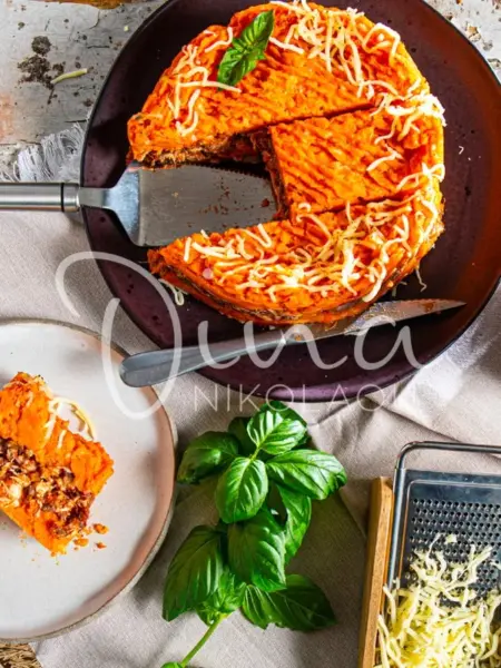 Hachis Parmentier με πουρέ γλυκοπατάτας