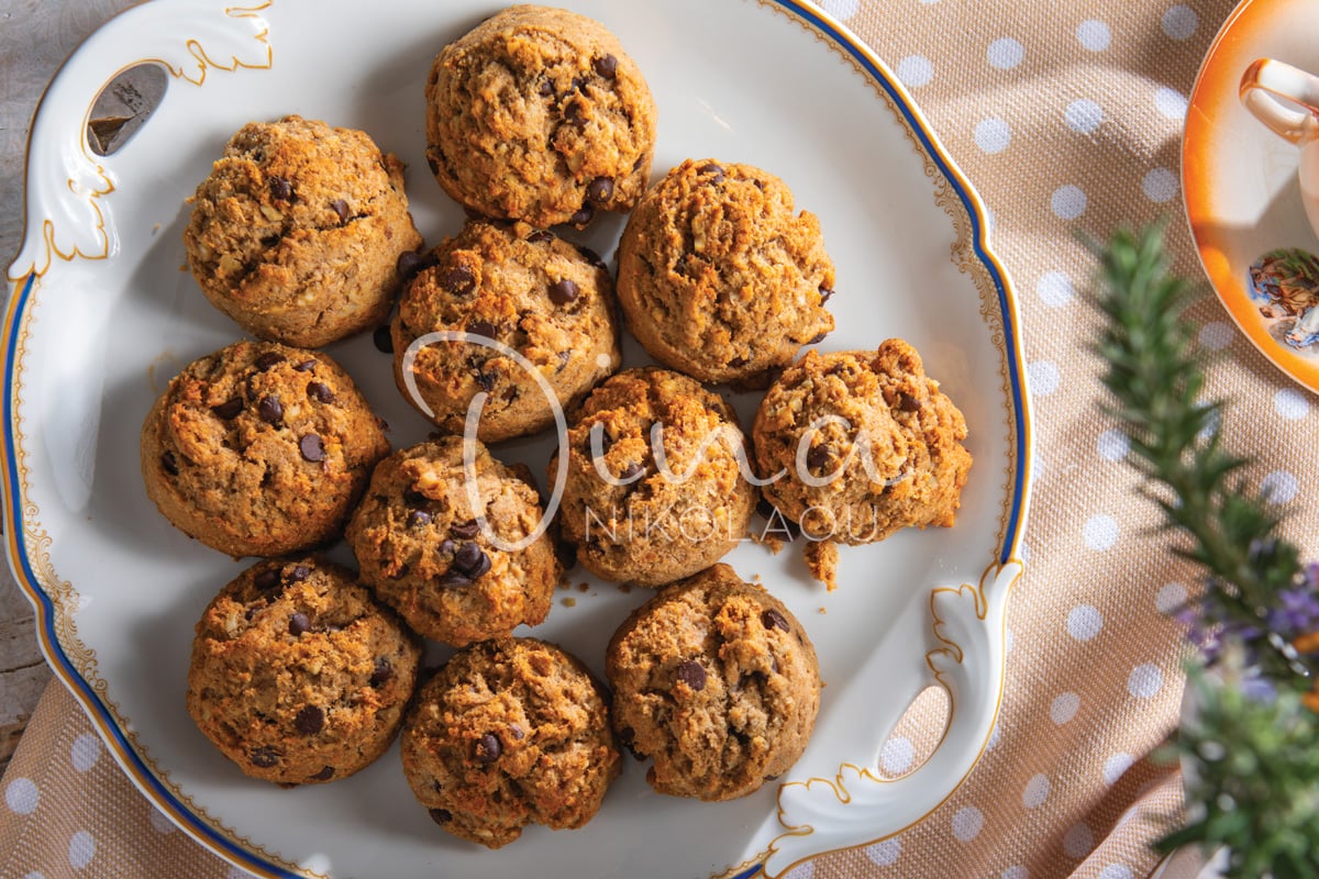 Cookies μπανάνα-σοκολάτα με αλεύρι βρώμης