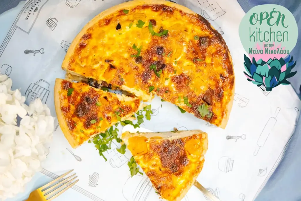 Quiche με μοσχαρίσιο μπέικον και μοτσαρέλα