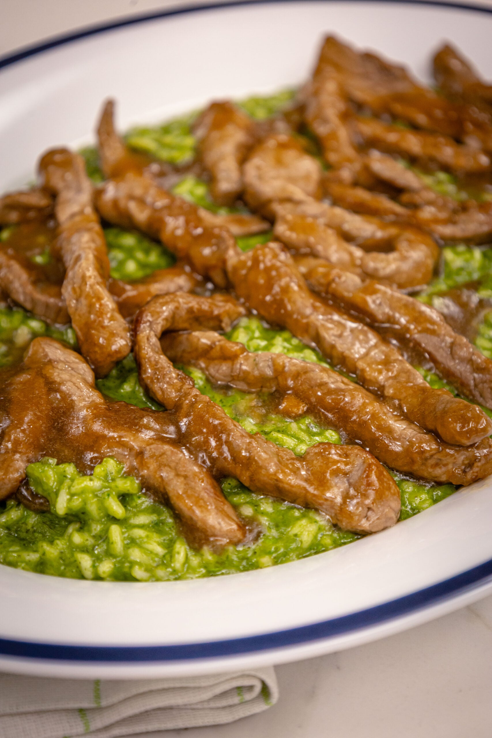 Ριζότο πράσινο με Μοσχαράκι stir-fry